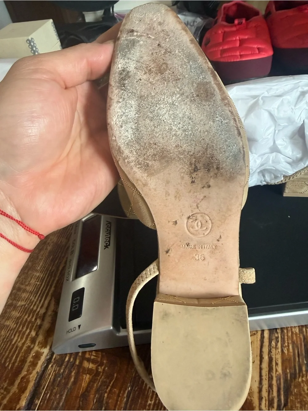 CHANEL Beige Quilted Slingback Flats with Black Cap Toe - Picture 6 of 11